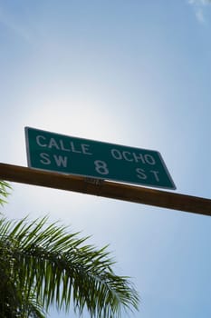 Low angle view of an information signboard, Little Havana, Miami, Florida, USA