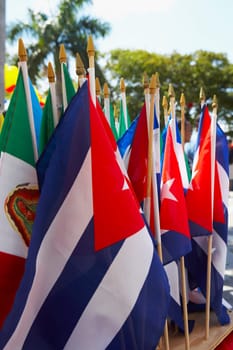 Close-up of Latin American flags