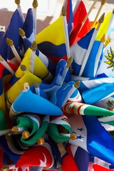 High angle view of Latin American flags
