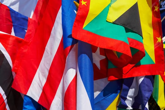 Close-up of Latin American flags