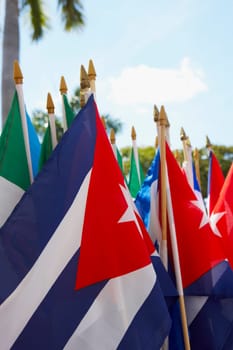 Close-up of Latin American flags