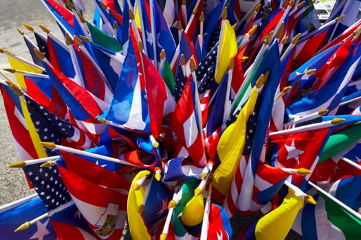 High angle view of Latin American flags