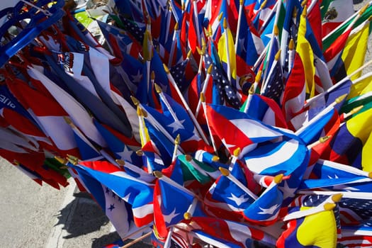 High angle view of Latin American flags