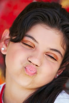 Close-up of a girl puckering