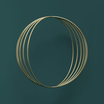 Mock up podium for product presentation rotation of golden ring 3D render illustration on green background