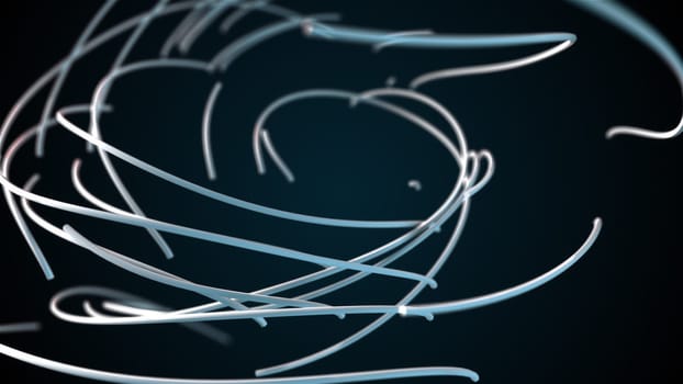 Close-up plexus of random splines, computer generated. 3d rendering of technical backdrop