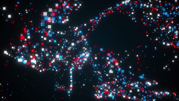 Turbulence movement of small square particles. Computer generated 3d rendering. Abstract background