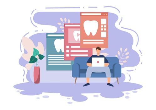 Dental Office Flat Color Illustration. Hospital interior with Workplace, Equipment, Instruments, Consultation, Treatment and Diagnosis Design
