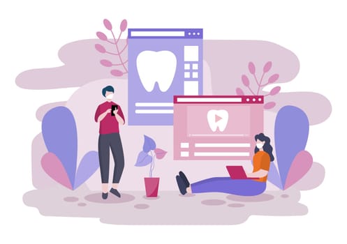 Dental Office Flat Color Illustration. Hospital interior with Workplace, Equipment, Instruments, Consultation, Treatment and Diagnosis Design