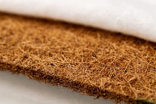 Close-up mattress made of coconut fiber. macro photo with soft focus.