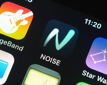 BAYONNE, FRANCE - CIRCA JANUARY 2021: Noise app icon on Apple iPhone screen. Noise is a music-making app for iOS and Android devices developed by Roli.