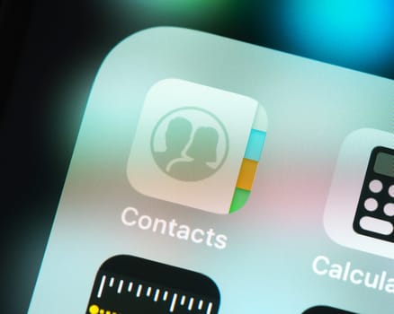 BAYONNE, FRANCE - CIRCA JANUARY 2021: Contacts app icon on Apple iPhone screen.