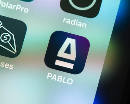 BAYONNE, FRANCE - CIRCA JANUARY 2021: Pablo app icon on Apple iPhone screen. Pablo is a long exposure and light painting video app. The app is now discontinued.