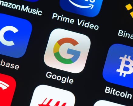 BAYONNE, FRANCE - CIRCA JANUARY 2021: Google app icon on Apple iPhone screen.