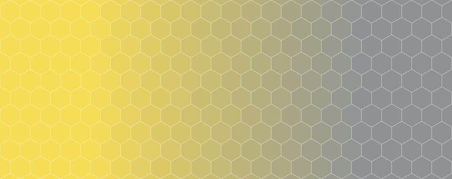 Hexagon pattern with illuminating yellow to ultimate gray gradient, abstract background illustration