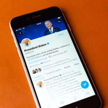 BAYONNE, FRANCE - JANUARY 20, 2021: President Joe Biden official Twitter account on the day he is sworn in as the 46th president of the United States.