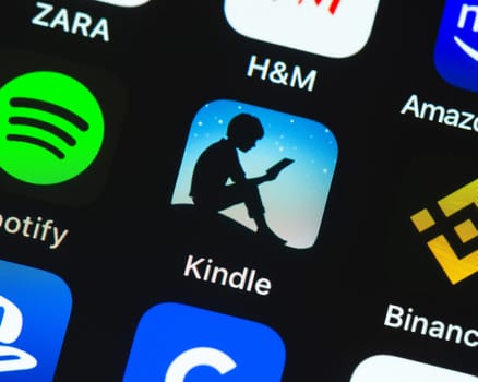 BAYONNE, FRANCE - CIRCA JANUARY 2021: Amazon Kindle app icon on Apple iPhone screen.