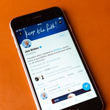 BAYONNE, FRANCE - JANUARY 20, 2021: Joe Biden personal Twitter account on the day he is sworn in as the 46th president of the United States.