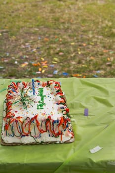 Close-up of a birthday cake on a table