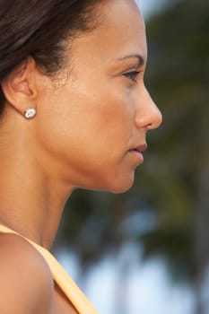 Side profile of a mature woman thinking