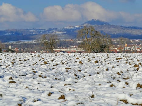 Panoramic view to the hill Hohenstaufen with city Eislingen