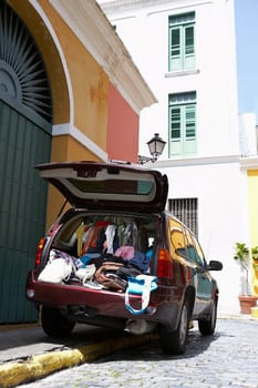 Clothes in a car trunk, Old San Juan, San Juan, Puerto Rico