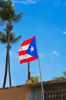 Low angle view of a Puerto Rican flag fluttering, Luquillo Beach, Puerto Rico