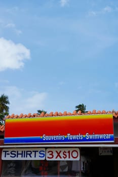 Low angle view of a clothing store on the beach, Luquillo Beach, Puerto Rico