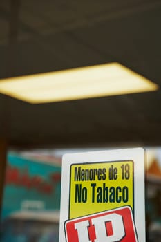 Close-up of a Warning sign in a store