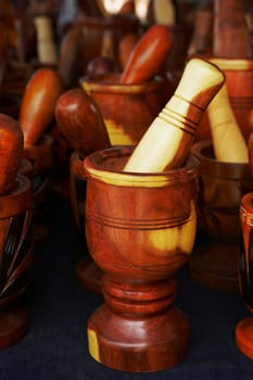 Close-up of mortars and pestles