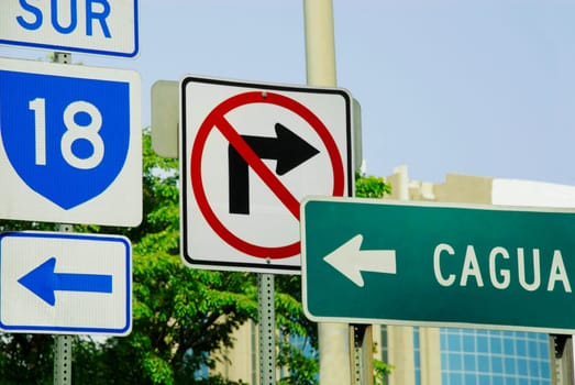 Road signs on poles