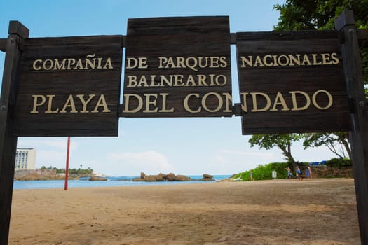 Signboard on the beach, Condado Beach, San Juan, Puerto Rico
