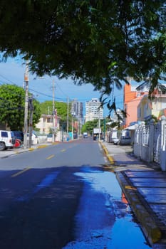 Buildings along a road, El Condado, San Juan, Puerto Rico