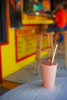 Close-up of a fruit shake on a table