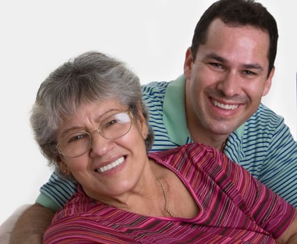 Portrait of a senior woman with her son smiling