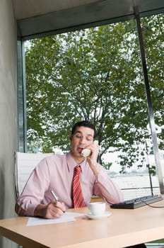 Businessman talking on the telephone in an office