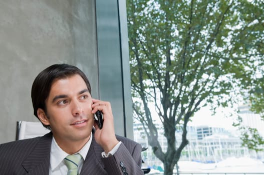 Businessman talking on a mobile phone in an office