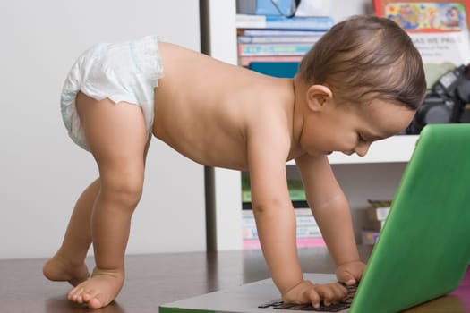 Baby boy using a laptop