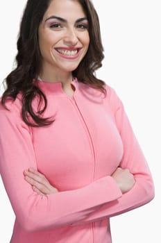 Portrait of a woman smiling in a hardware store