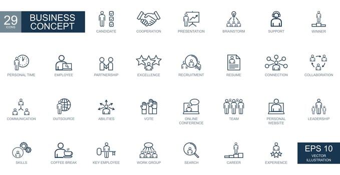Business concept, business people. Thin line web icons set. Vector illustration