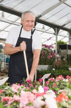 Man working in a garden center