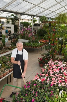 Man working in a garden center