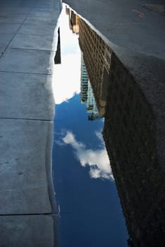 Reflection of building in water