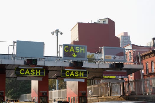 Road sign at toll booths