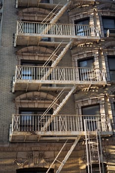 Low angle view of a building with fire escapes