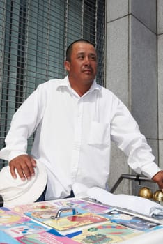 Close-up of a market vendor selling ice-cream, City Of Los Angeles, California, USA