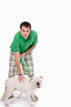 Portrait of a young man with a dog
