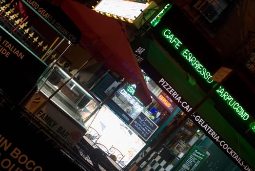 Neon sign lit up at night