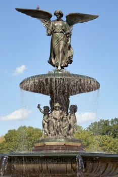 Low angle view of a fountain statue in a park