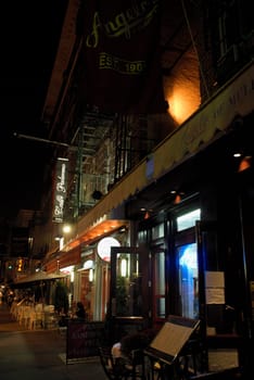 Restaurant lit up at night